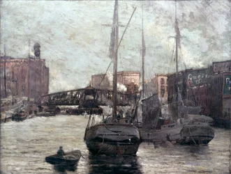 Veduta del fiume Chicago con il ponte di Clark Street, 1910-12